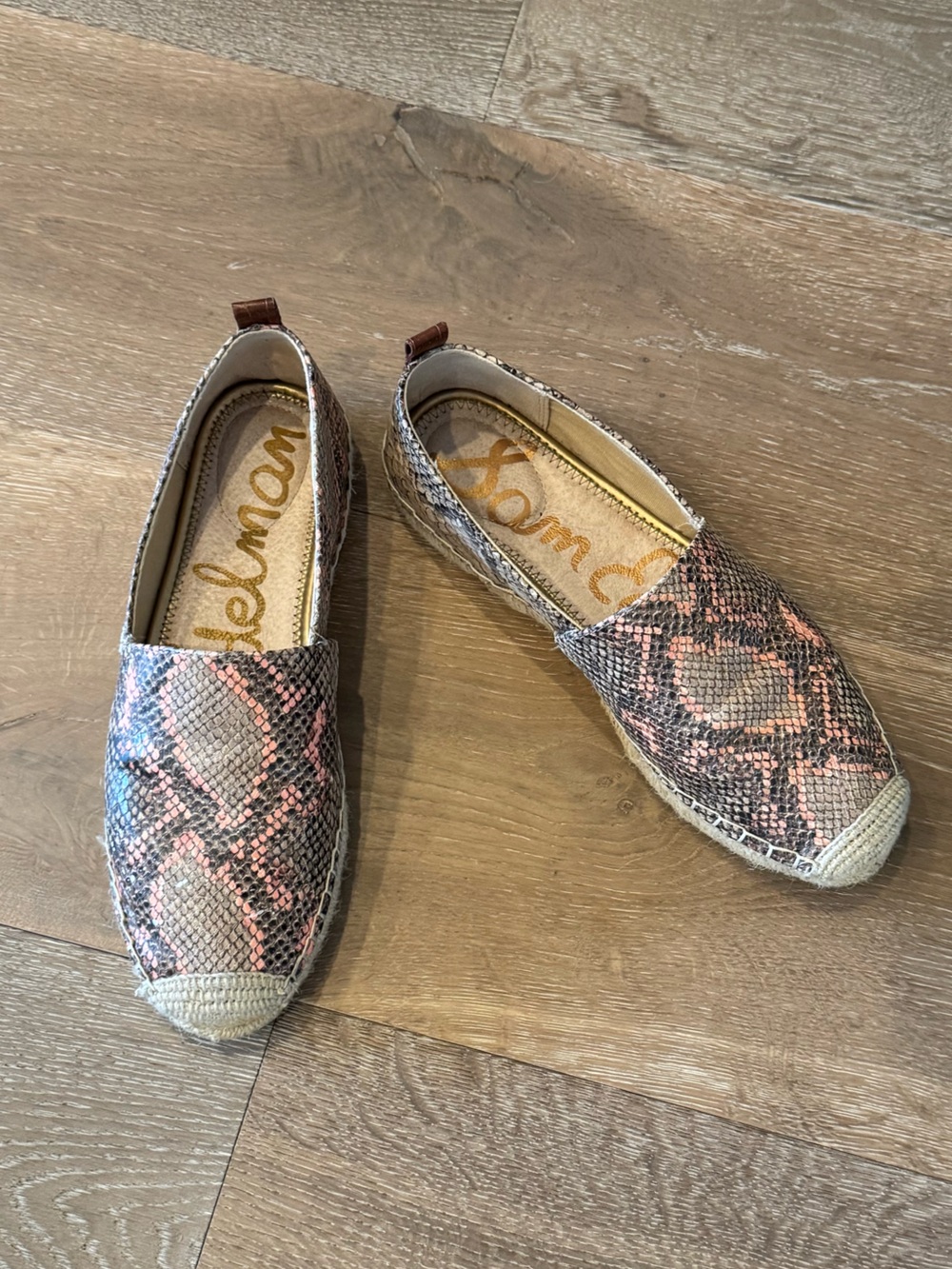 Sam Edelman Pink and Tan Snakeskin Khloe Espadrille Flats